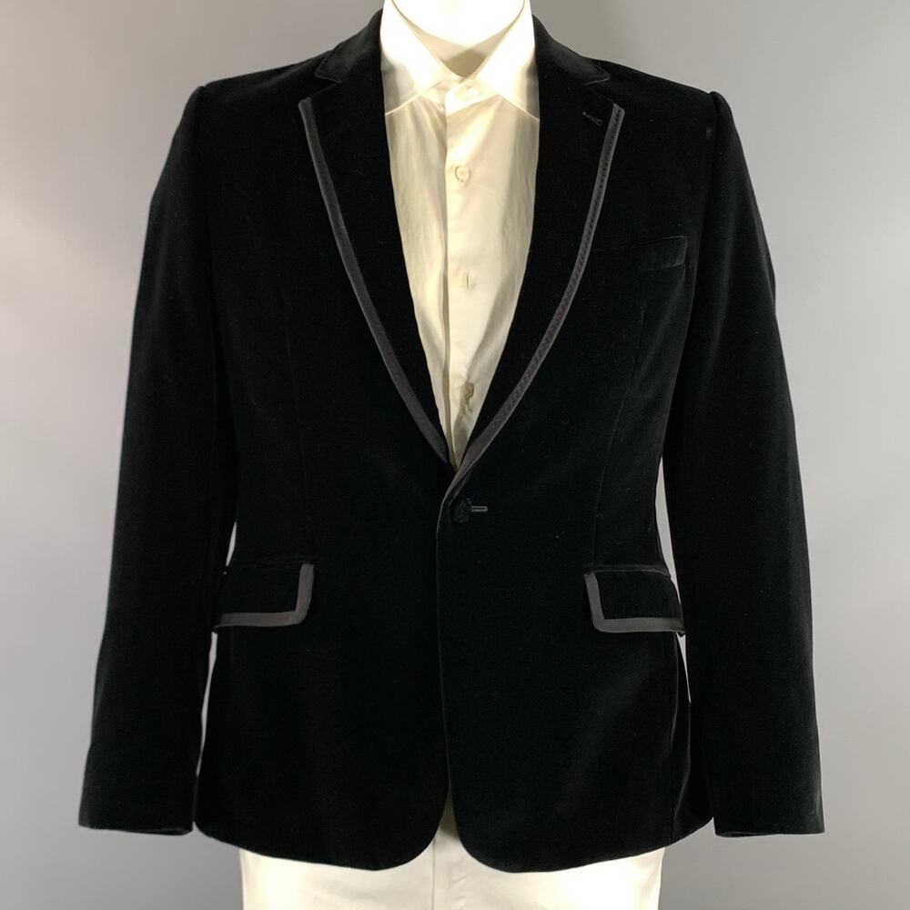 TED BAKER Chest Size 42 Black Velvet Cotton Notch Lapel Sport Coat